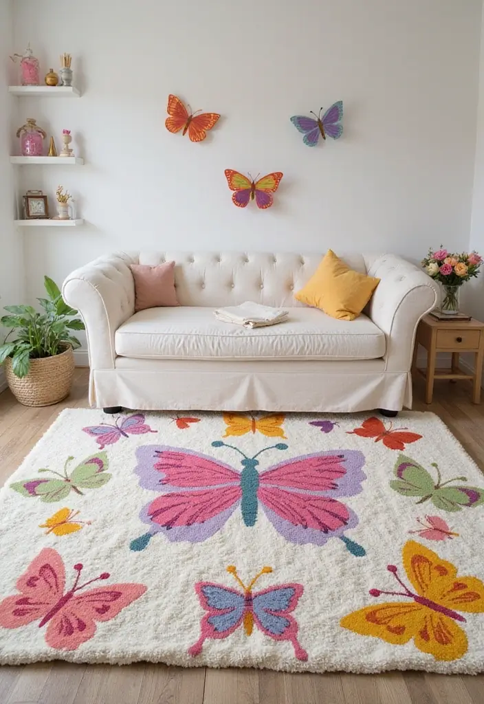 30 Butterfly Wall Decor Bedroom Ideas That Look Whimsical & Lovely - 14. Butterfly Rugs
