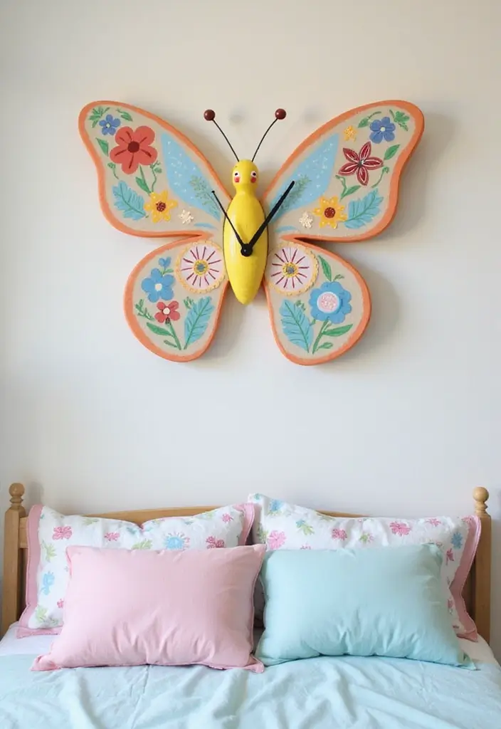 30 Butterfly Wall Decor Bedroom Ideas That Look Whimsical & Lovely - 15. Butterfly Wall Clock