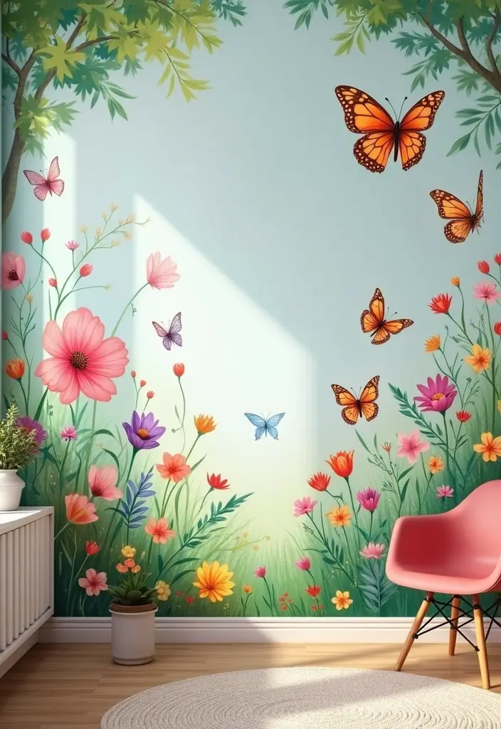 30 Butterfly Wall Decor Bedroom Ideas That Look Whimsical & Lovely - 3. Butterfly Mural
