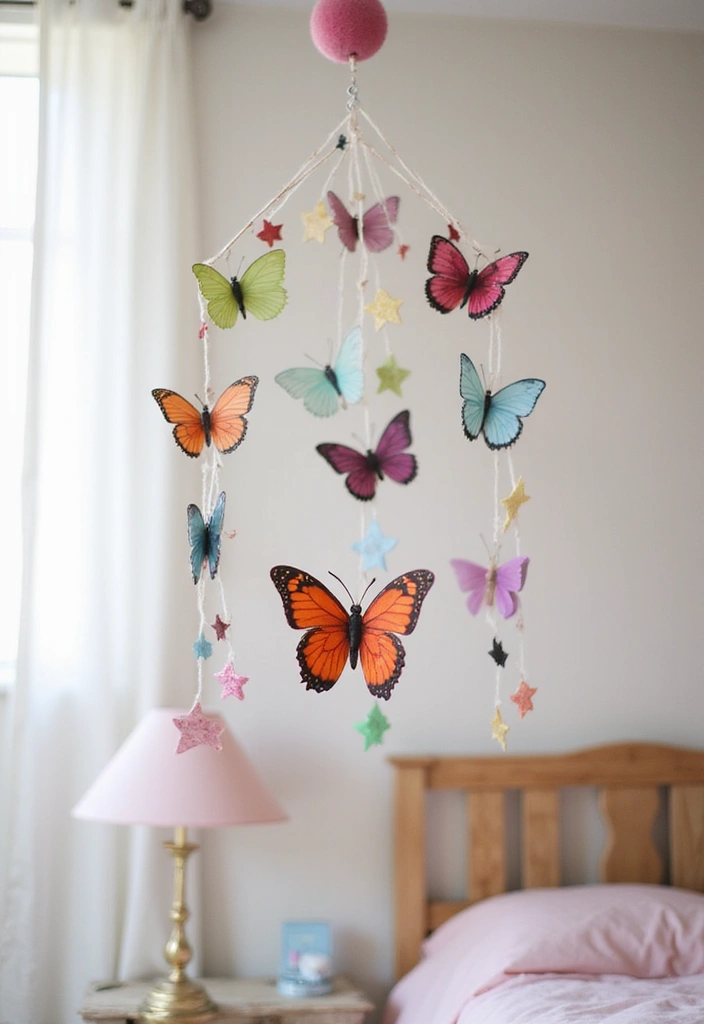 30 Butterfly Wall Decor Bedroom Ideas That Look Whimsical & Lovely - 5. Hanging Butterfly Mobile