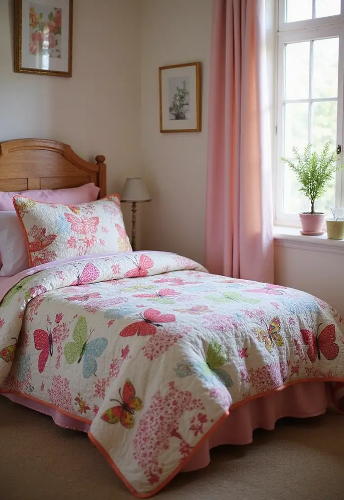 30 Butterfly Wall Decor Bedroom Ideas That Look Whimsical & Lovely - 8. Butterfly Quilt or Bedding