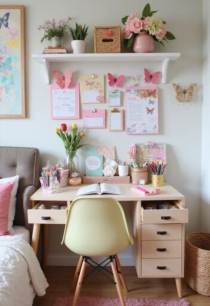 30 Butterfly Wall Decor Bedroom Ideas That Look Whimsical & Lovely - 9. Butterfly Study Corner