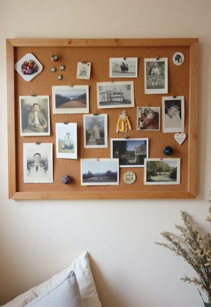 30 Cork Board Ideas for Bedroom Aesthetic That Inspire You Daily - 1. Vintage Photo Collage