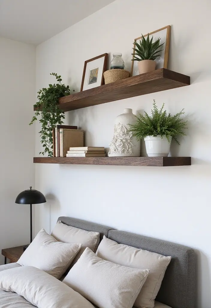 30 Dark Oak Bedroom Ideas That Bring Natural Warmth - 3. Floating Dark Oak Shelves