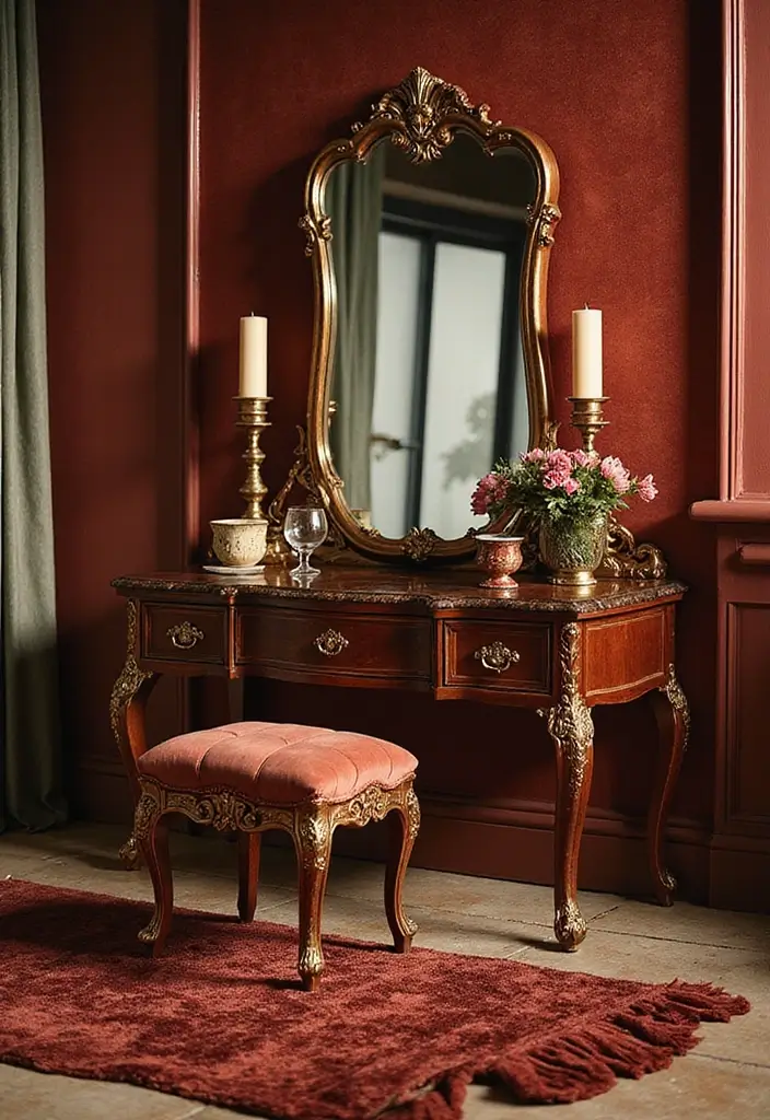 30 Floor Vanity Ideas Bedroom That Feel Functional & Glamorous - 12. Opulent Textures