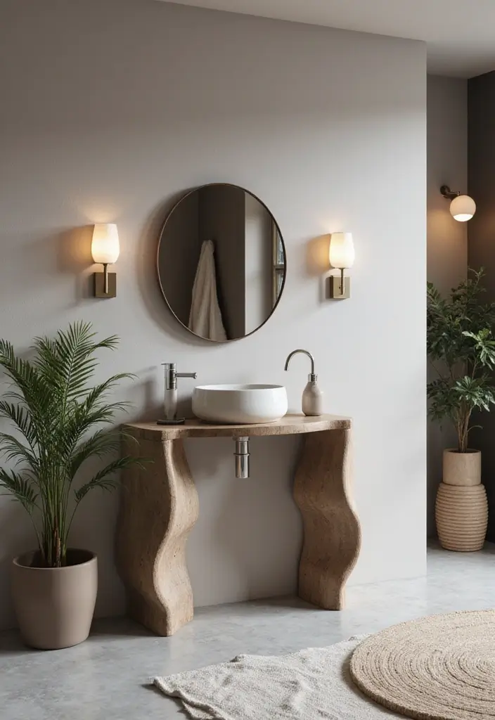 30 Floor Vanity Ideas Bedroom That Feel Functional & Glamorous - 25. Contemporary Sculptural Designs