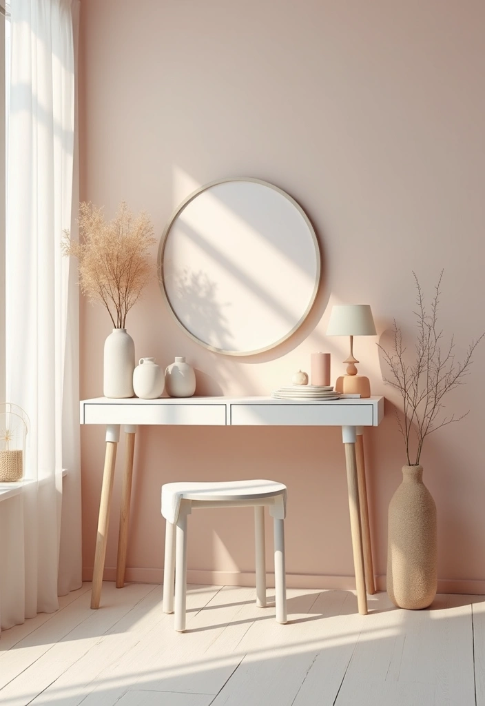 30 Floor Vanity Ideas Bedroom That Feel Functional & Glamorous - 5. Soft Pastel Dreams