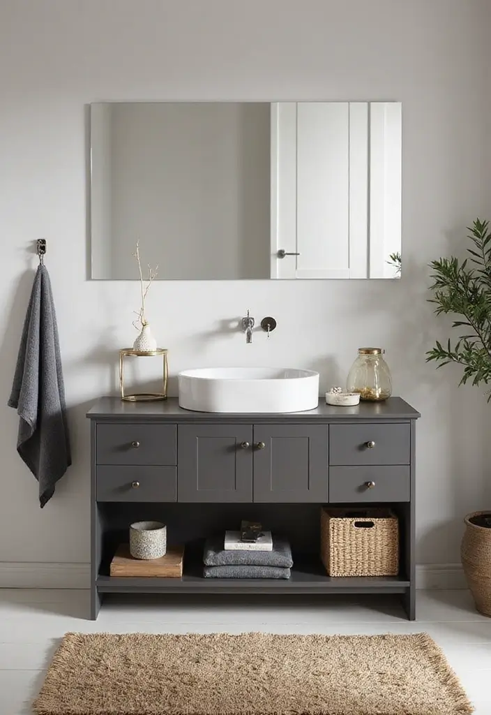 30 Floor Vanity Ideas Bedroom That Feel Functional & Glamorous - 8. Contemporary Chic