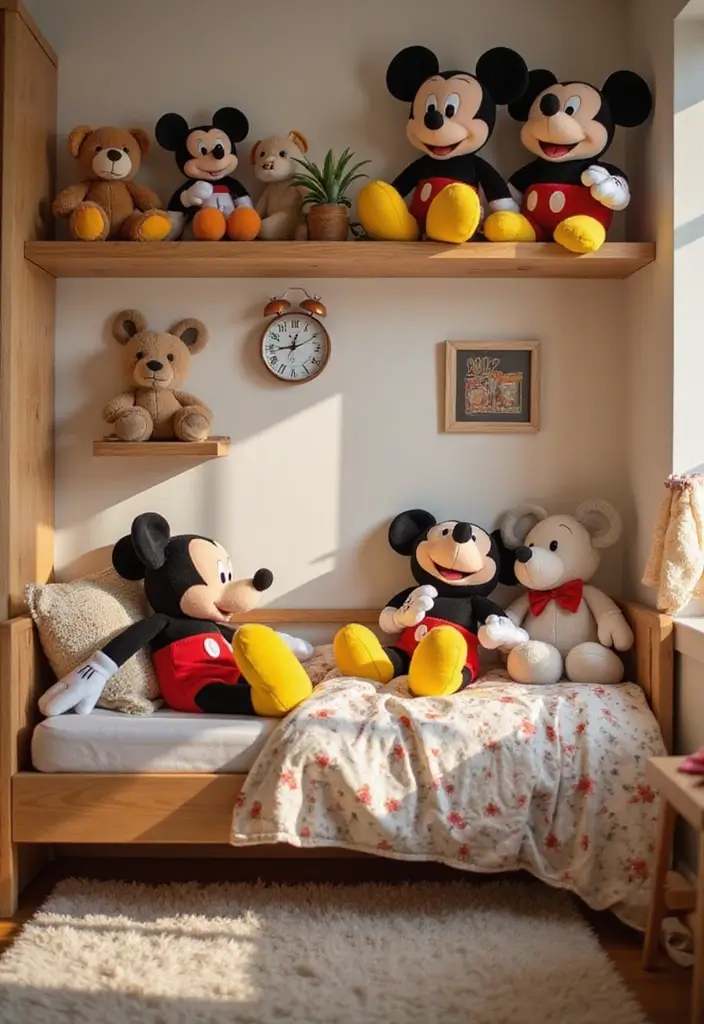 30 Mickey Mouse Bedroom Ideas That Bring Disney Magic Home - 23. Mickey Mouse Stuffed Animals