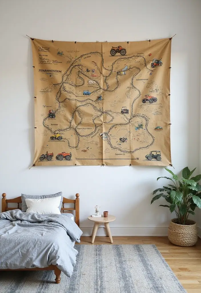 30 Monster Truck Bedroom Ideas That Kids Will Go Crazy For - 13. Adventure Map Decor
