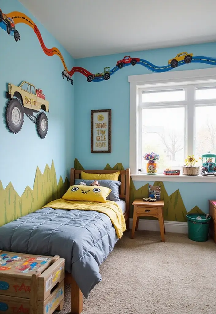 30 Monster Truck Bedroom Ideas That Kids Will Go Crazy For - 15. Race Car Track Borders