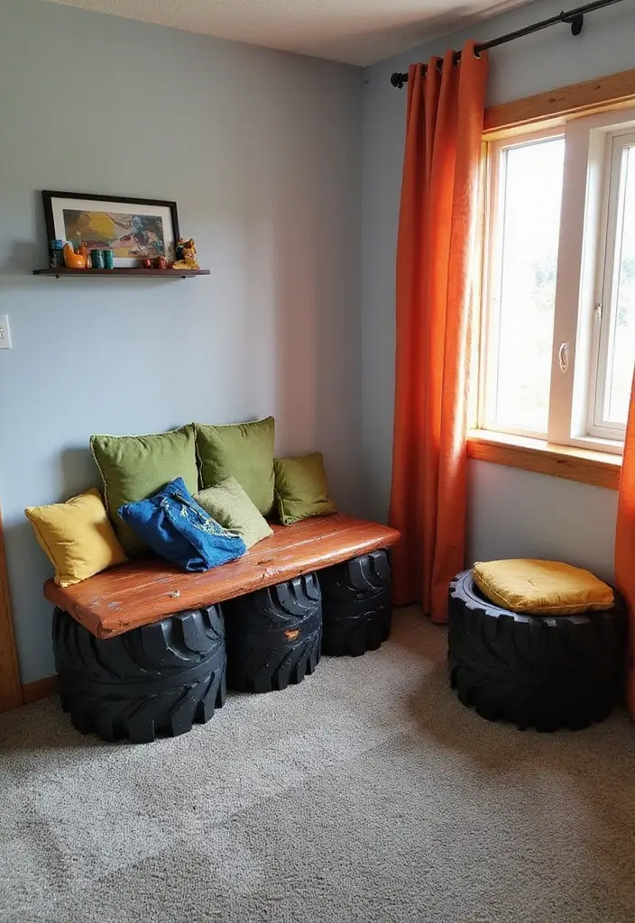 30 Monster Truck Bedroom Ideas That Kids Will Go Crazy For - 20. Tire-Inspired Benches