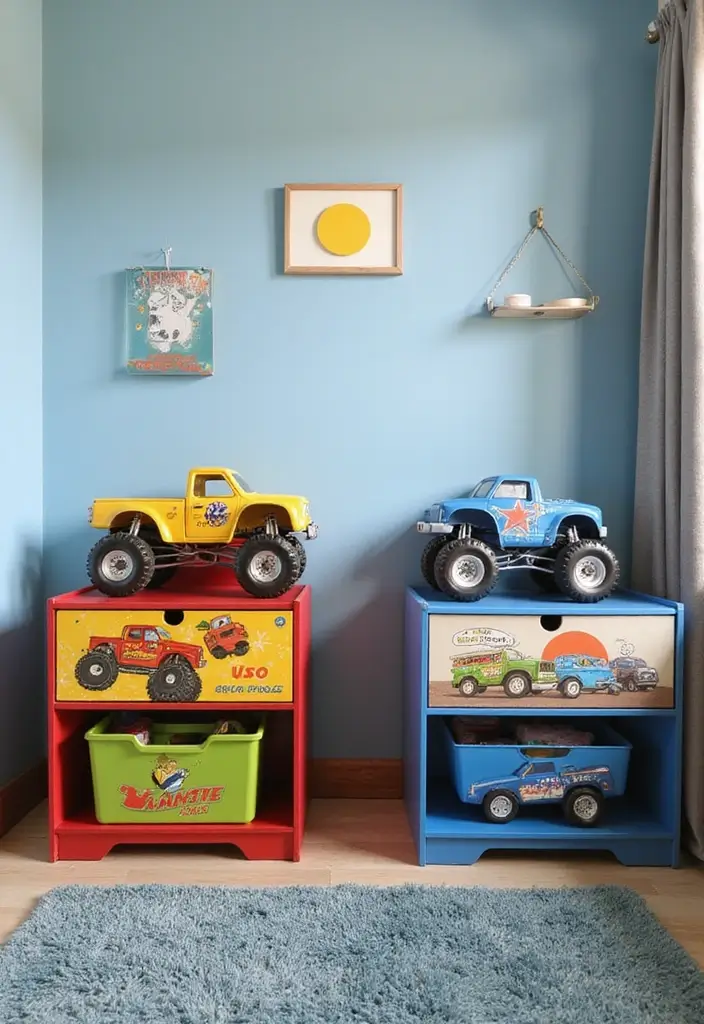 30 Monster Truck Bedroom Ideas That Kids Will Go Crazy For - 22. Monster Truck-Themed Nightstands