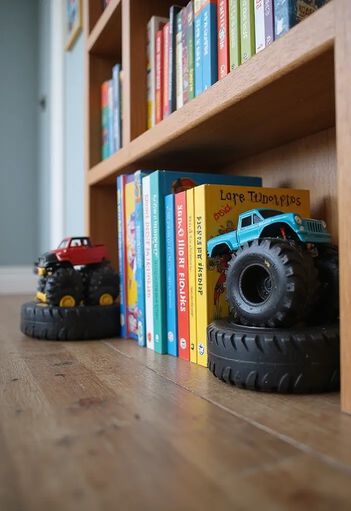30 Monster Truck Bedroom Ideas That Kids Will Go Crazy For - 23. Tire Stack Bookends