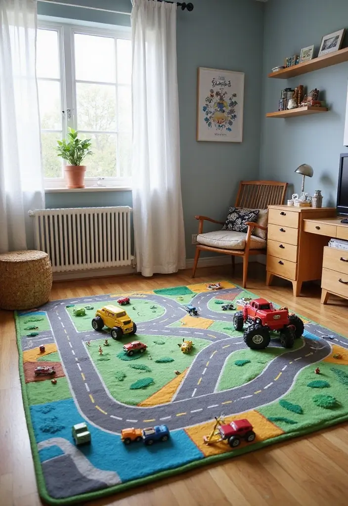 30 Monster Truck Bedroom Ideas That Kids Will Go Crazy For - 27. Vehicle-Themed Play Mats