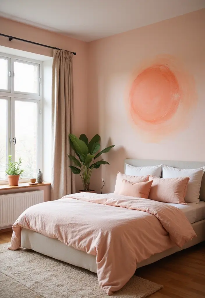 30 Peach Color Bedroom Ideas That Feel Fresh and Modern - 12. Artistic Peach Murals