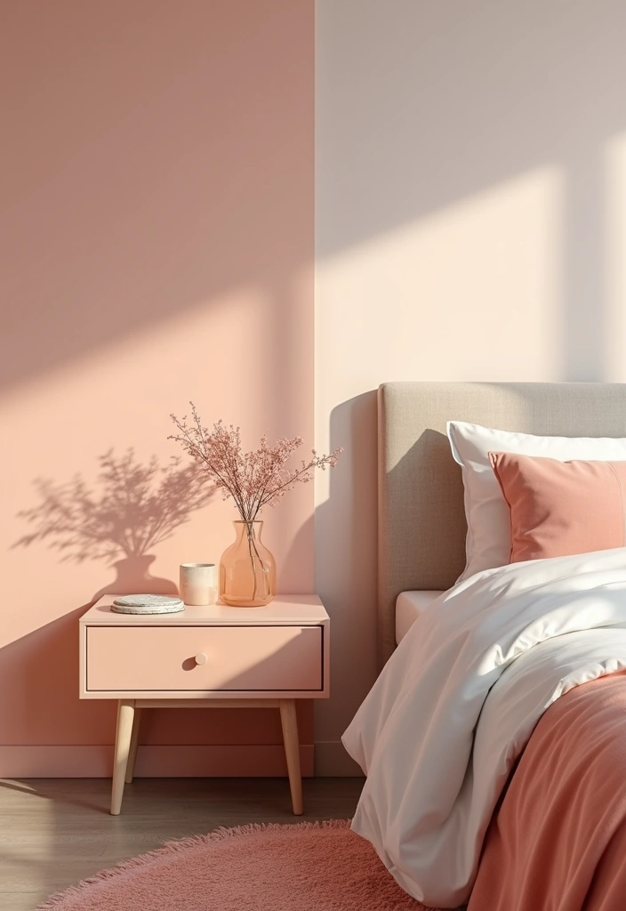 30 Peach Color Bedroom Ideas That Feel Fresh and Modern - 20. Peach Accented Nightstands