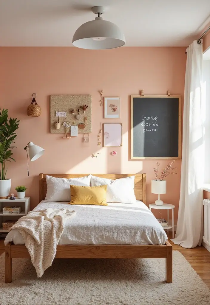 30 Peach Color Bedroom Ideas That Feel Fresh and Modern - 22. Interactive Decor Elements