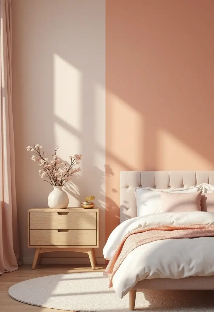 30 Peach Color Bedroom Ideas That Feel Fresh and Modern - 3. Accent Wall with Peach Wallpaper