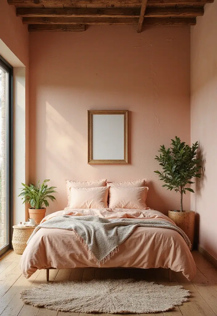 30 Peach Color Bedroom Ideas That Feel Fresh and Modern - 6. Rustic Peach with Natural Elements