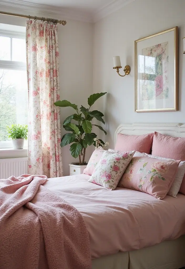 30 Pink Comforter Bedroom Ideas That Add Cozy Color - 12. Floral Fantasy