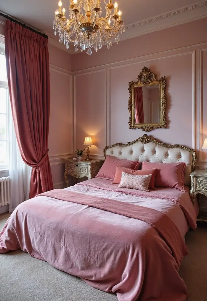 30 Pink Comforter Bedroom Ideas That Add Cozy Color - 15. Elegant Glamour