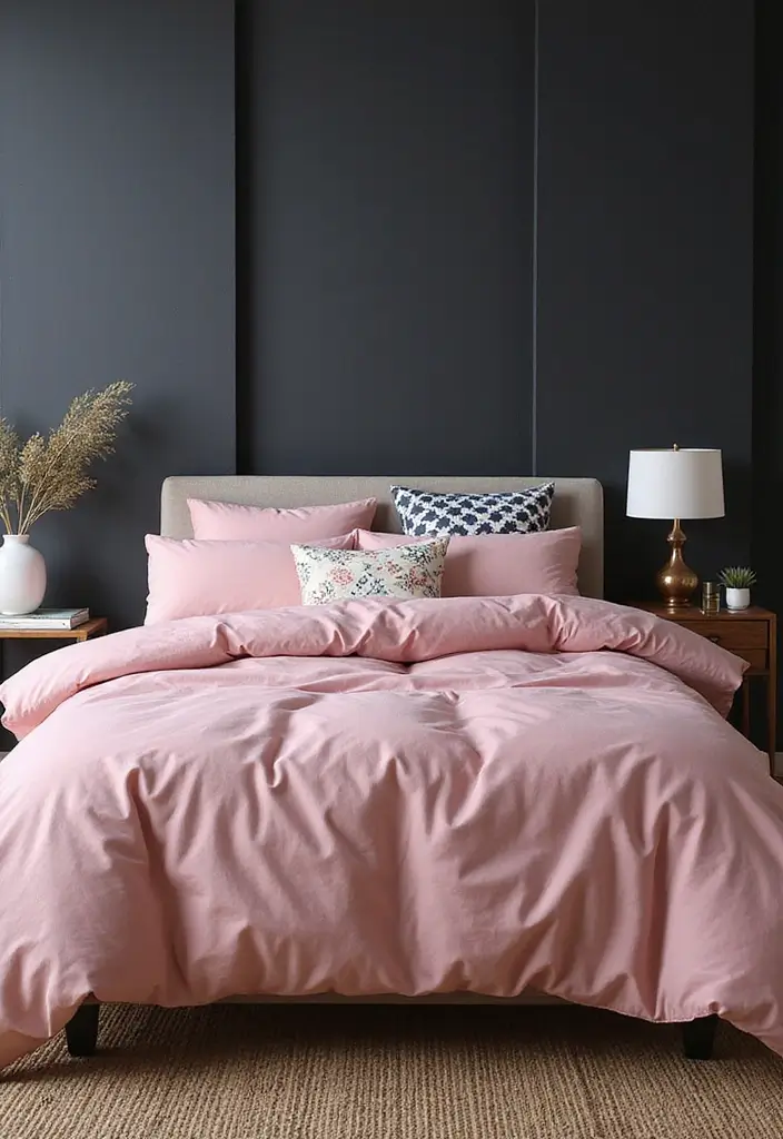 30 Pink Comforter Bedroom Ideas That Add Cozy Color - 18. Accent Wall Surprise