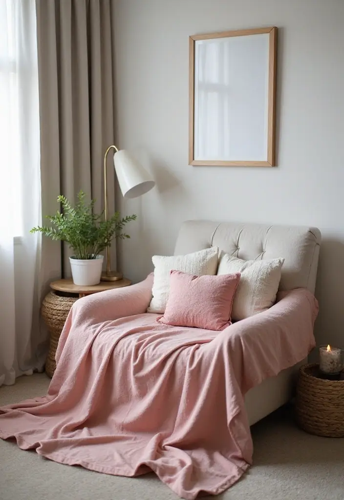 30 Pink Comforter Bedroom Ideas That Add Cozy Color - 21. Cozy Corner Reading Nook