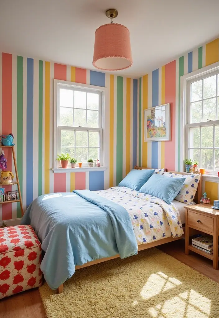 30 Room Painting Ideas Bedroom Creativity That Add Unique Charm - 10. Stripes for a Touch of Whimsy