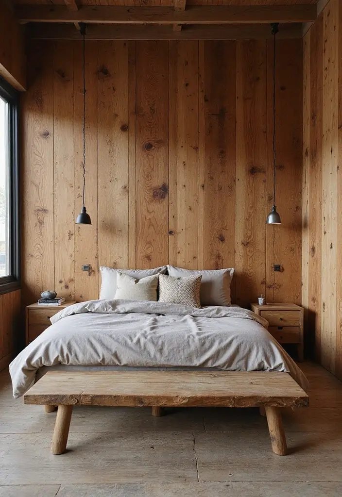30 Room Painting Ideas Bedroom Creativity That Add Unique Charm - 16. Rustic Wooden Panels for Warmth