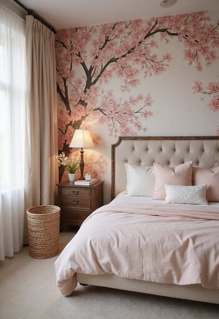 30 Room Painting Ideas Bedroom Creativity That Add Unique Charm - 18. Floral Patterns for a Romantic Touch