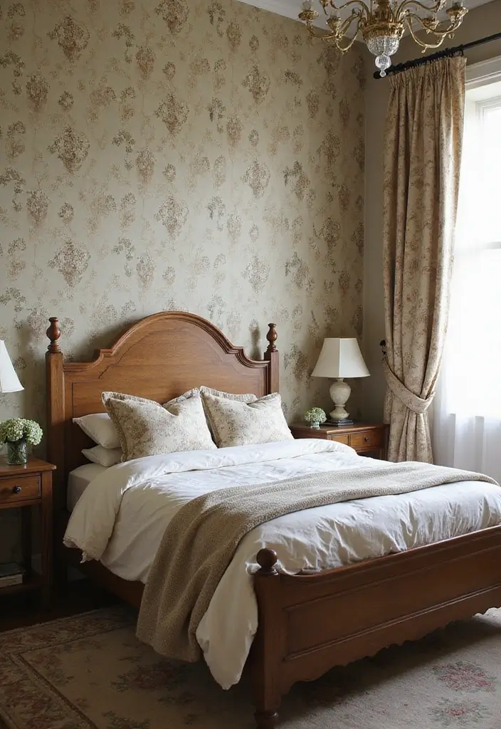 30 Room Painting Ideas Bedroom Creativity That Add Unique Charm - 20. Vintage Wallpaper for Timeless Charm