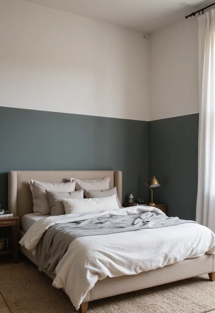 30 Room Painting Ideas Bedroom Creativity That Add Unique Charm - 3. Two-Tone Walls for Dynamic Depth