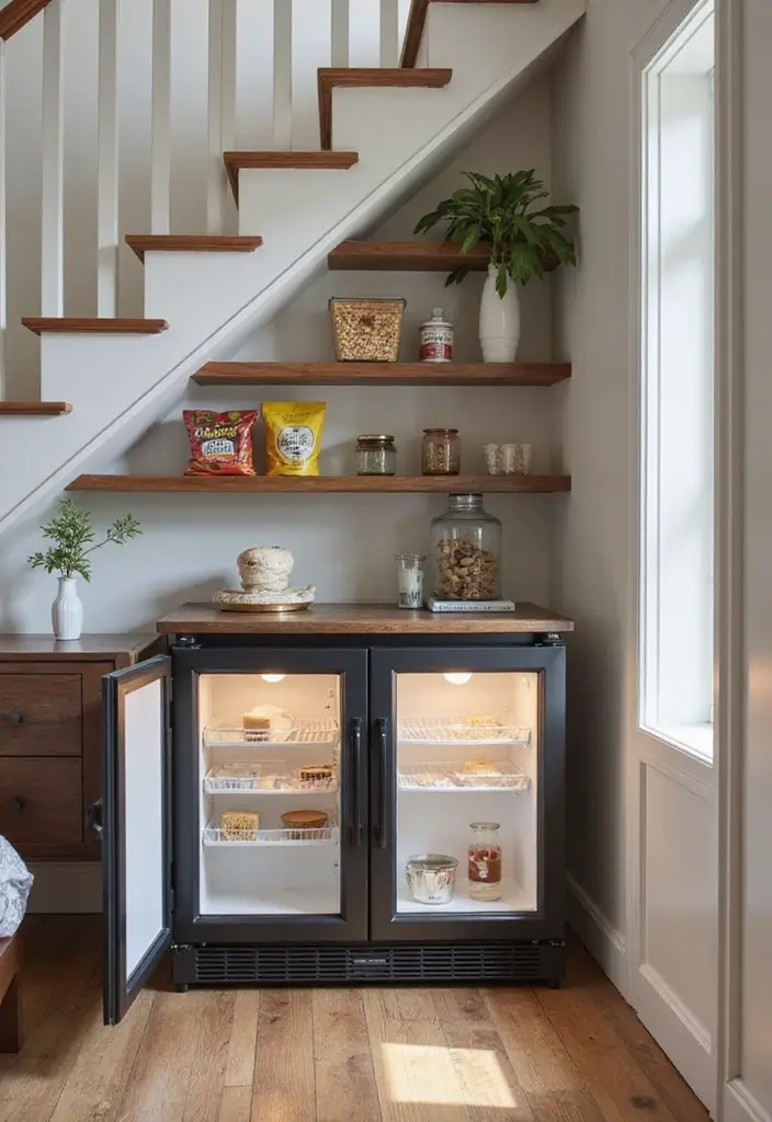 30 Stair Bulkhead Ideas Bedroom That Use Space Creatively - 20. Elegant Fridge Space