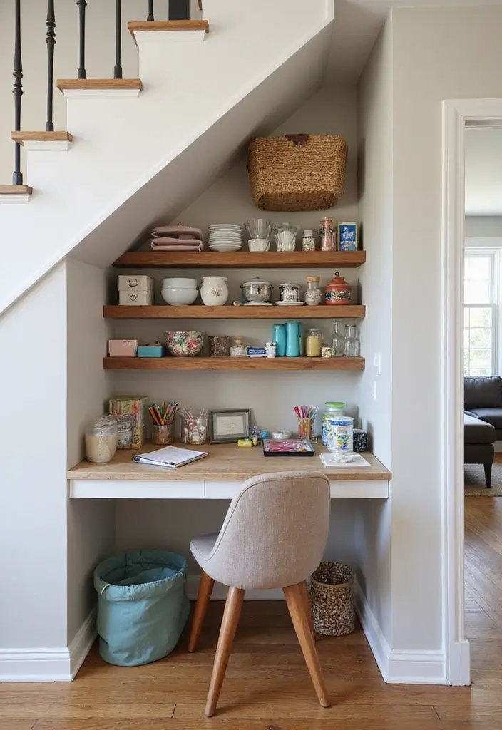 30 Stair Bulkhead Ideas Bedroom That Use Space Creatively - 23. Hidden Craft Corner