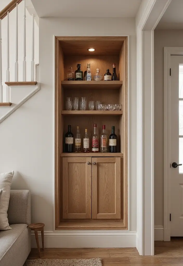 30 Stair Bulkhead Ideas Bedroom That Use Space Creatively - 28. Hidden Bar Area