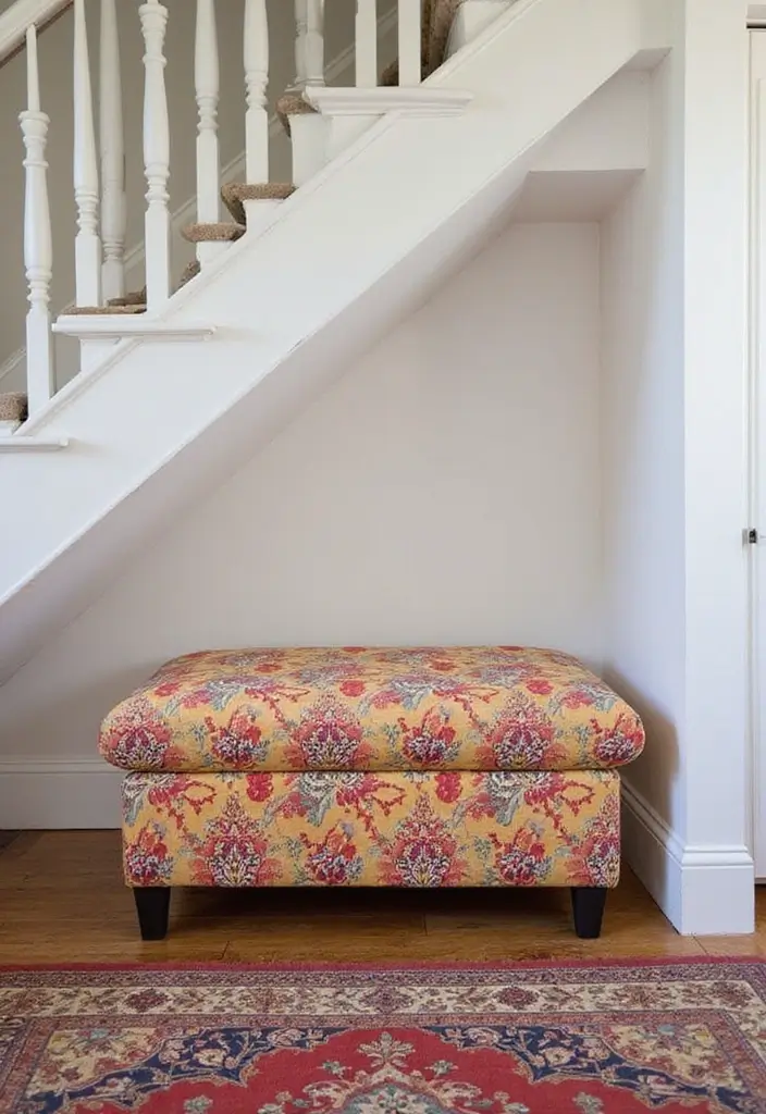 30 Stair Bulkhead Ideas Bedroom That Use Space Creatively - 5. Multi-Functional Ottoman