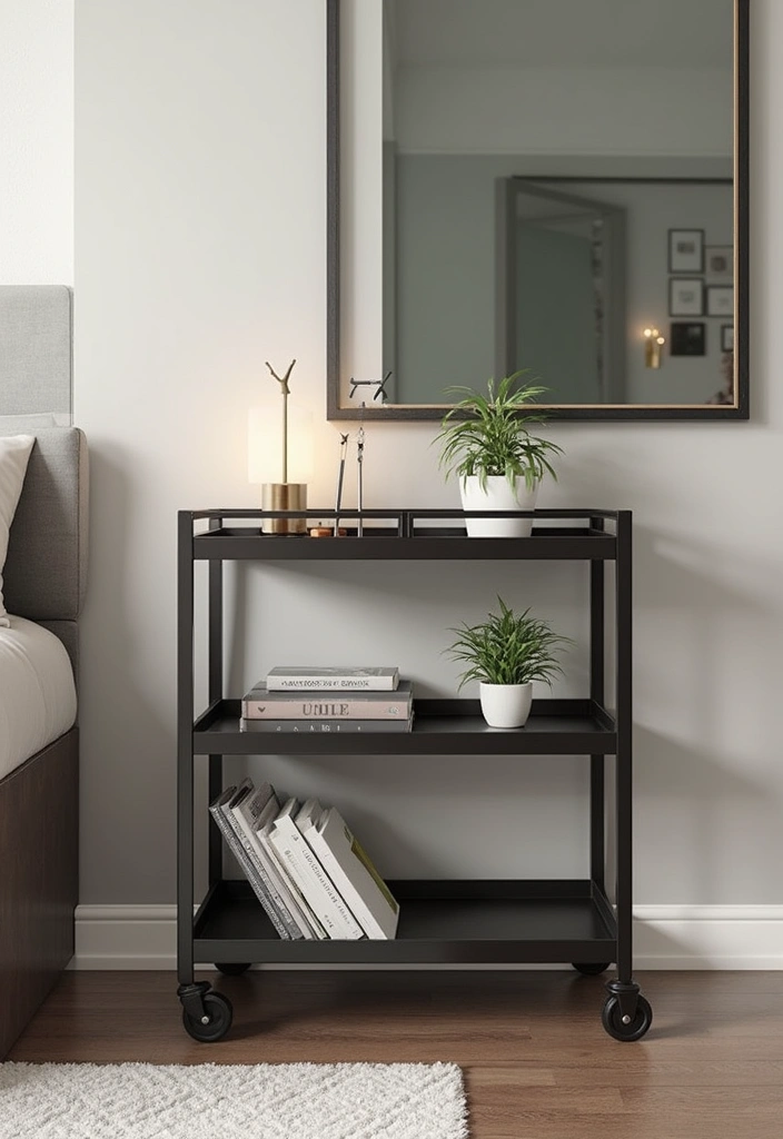 30 Utility Cart Ideas Bedroom That Keep Things Tidy & Mobile - 1. Minimalist Metal Cart