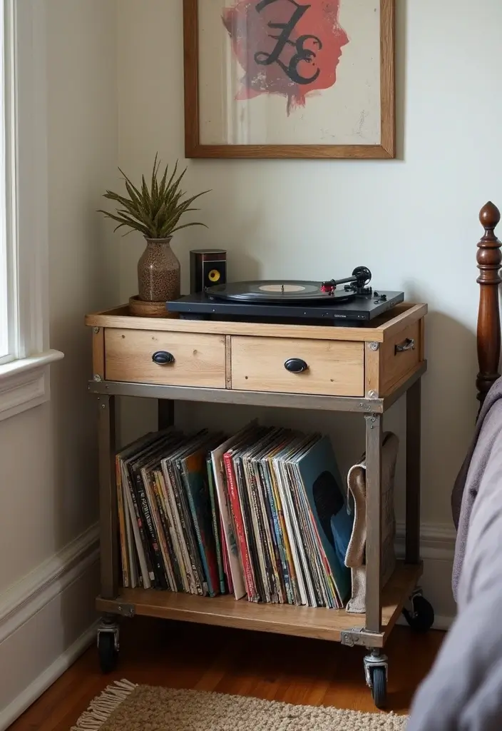 30 Utility Cart Ideas Bedroom That Keep Things Tidy & Mobile - 10. Music and Media Station