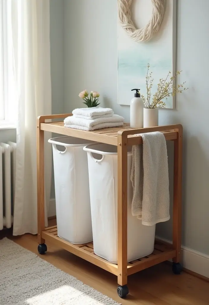 30 Utility Cart Ideas Bedroom That Keep Things Tidy & Mobile - 11. Laundry Cart