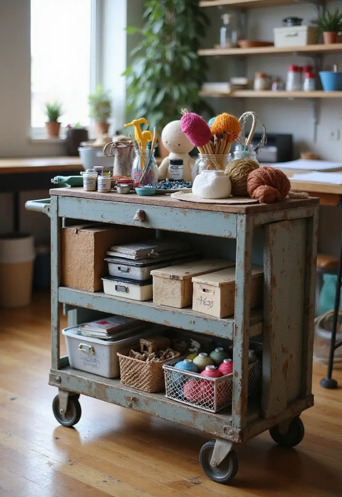 30 Utility Cart Ideas Bedroom That Keep Things Tidy & Mobile - 13. Hobby Organizer