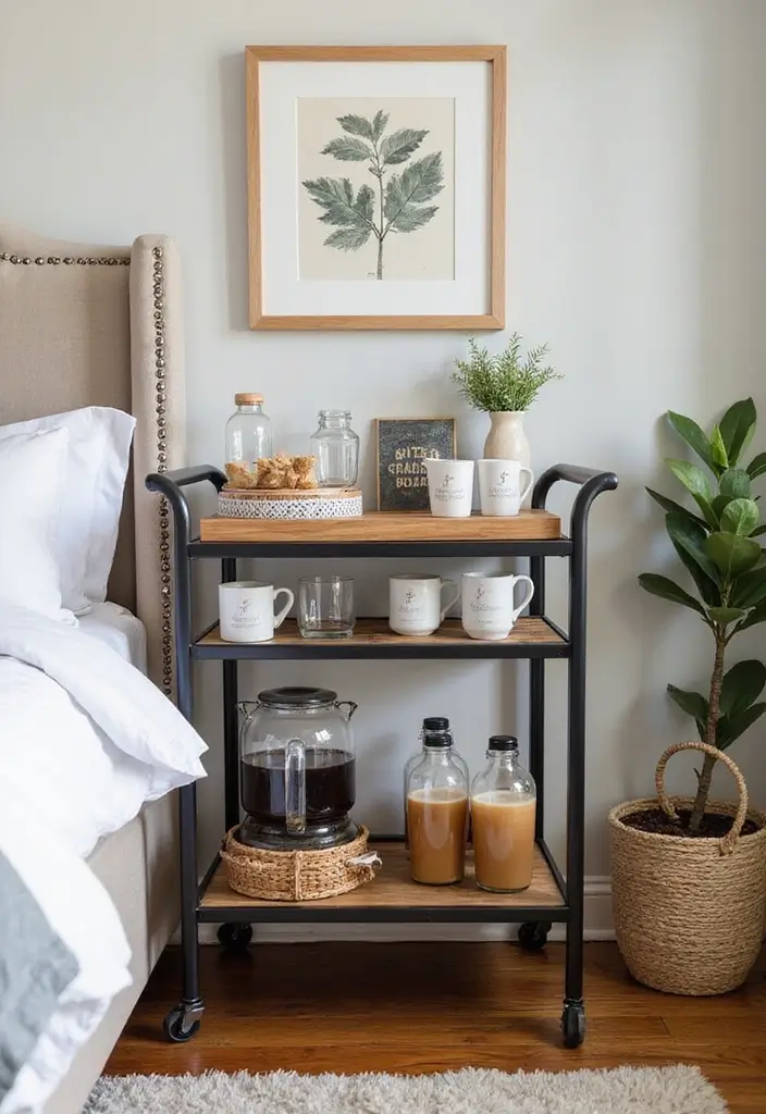 30 Utility Cart Ideas Bedroom That Keep Things Tidy & Mobile - 14. Beverage Station