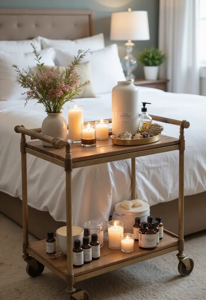 30 Utility Cart Ideas Bedroom That Keep Things Tidy & Mobile - 16. Scent Station