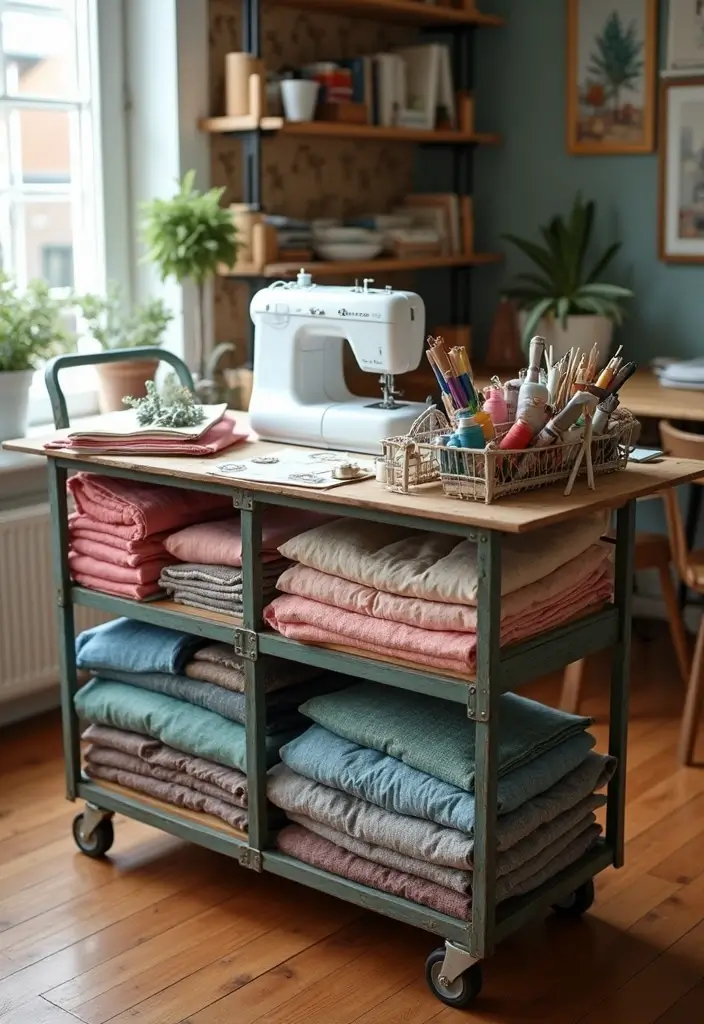 30 Utility Cart Ideas Bedroom That Keep Things Tidy & Mobile - 17. Sewing Station