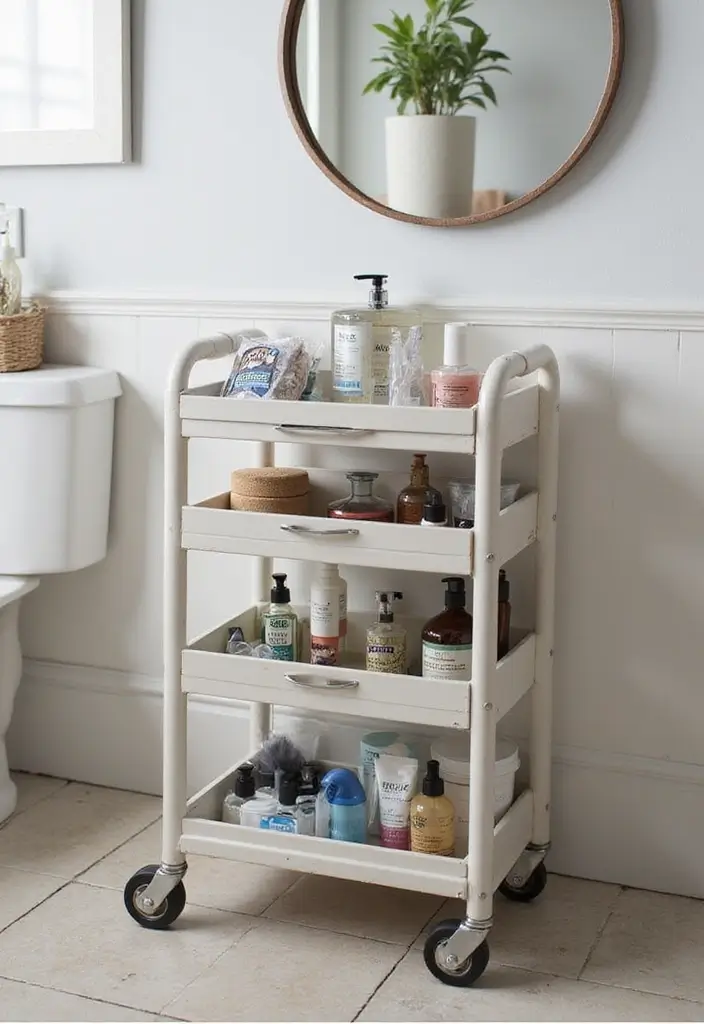 30 Utility Cart Ideas Bedroom That Keep Things Tidy & Mobile - 29. Travel-Sized Toiletries Organizer
