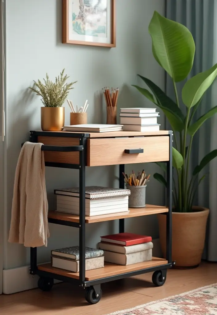 30 Utility Cart Ideas Bedroom That Keep Things Tidy & Mobile - 7. Dorm Room Essential
