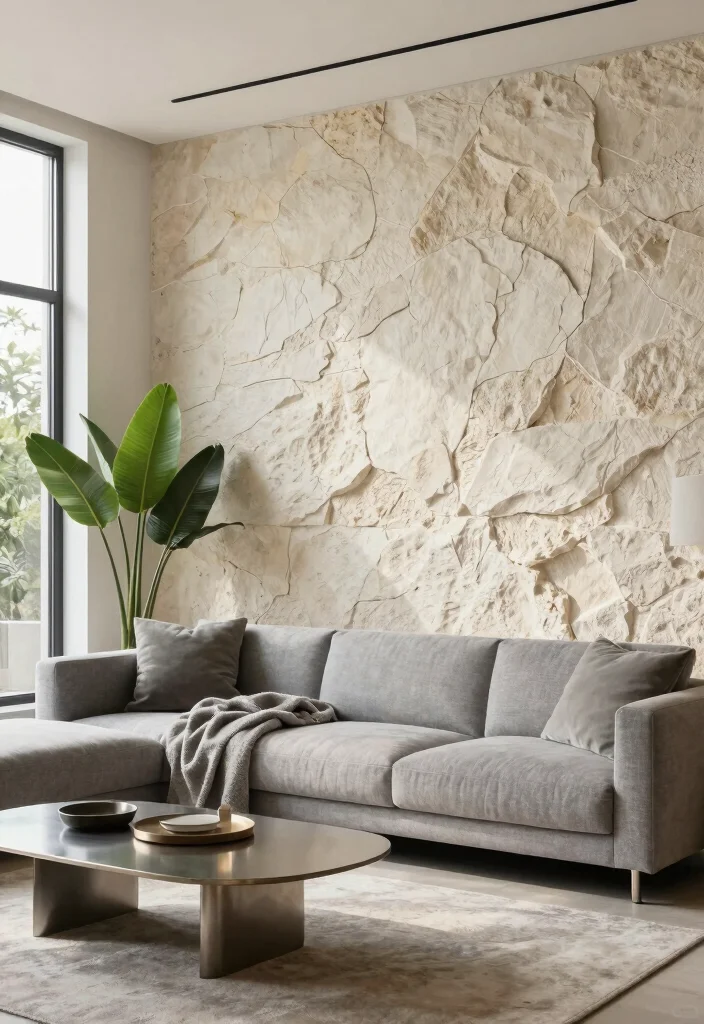 15 Asian Paints Textured Walls Living Room Ideas for an Elegant Finish - 2. Elegant Stone Finish 1
