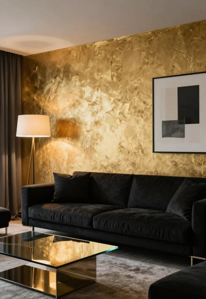 15 Asian Paints Textured Walls Living Room Ideas for an Elegant Finish - 3. Chic Metallic Finish 1