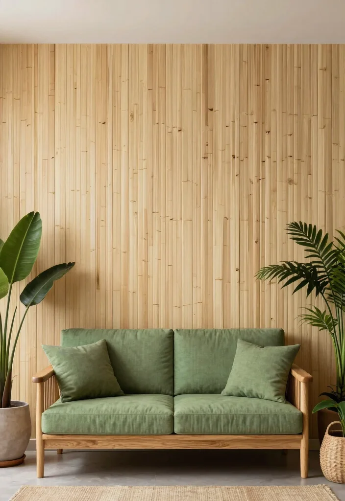15 Asian Paints Textured Walls Living Room Ideas for an Elegant Finish - 7. Natural Bamboo Finish 1