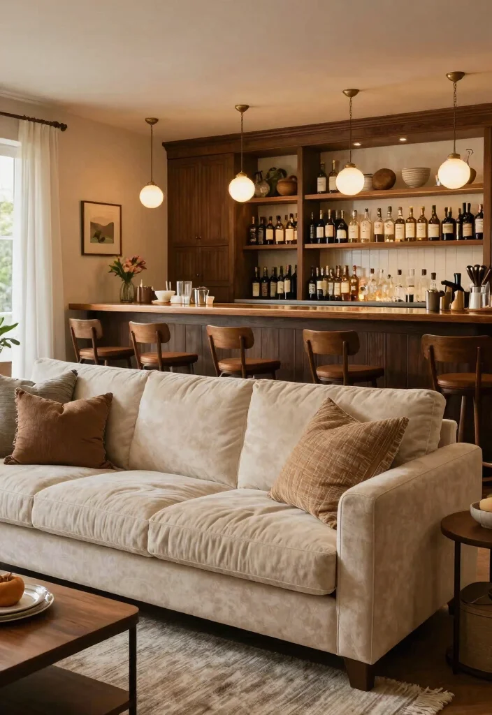 15 Bar Behind Couch Living Room Ideas Smart and Entertaining - 11. Bar with Built-in Seating 1